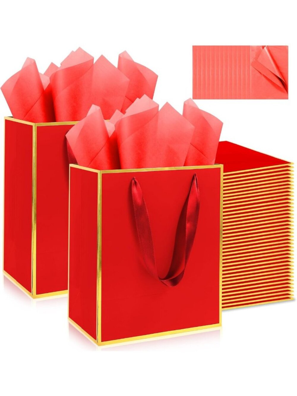 100 Luxury Gift Bags with Handles & 100 Tissue Papers - Perfect for Any